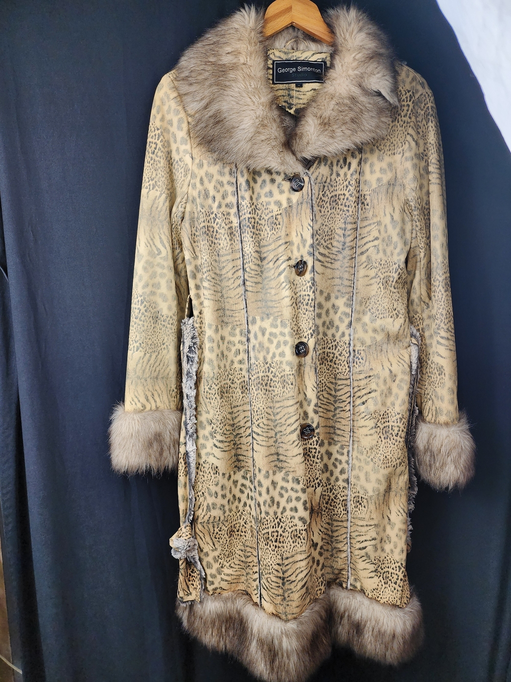 George Simonton Women's Tan Animal-Print Fur Trim Coat Size M - Picture 5 of 14